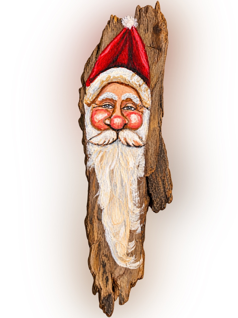 Hand-Painted Red Santa on Driftwood - Holiday Wall Decor